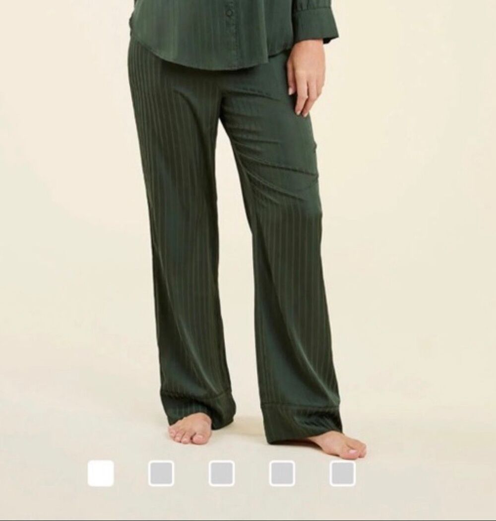 Nuuds Jacquard Striped Satin Pajama Pants lounge women's evergreen M NEW